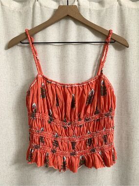 We The Free 100% Cotton Coral Floral Dolce Vita Smocked Cami Tank Large